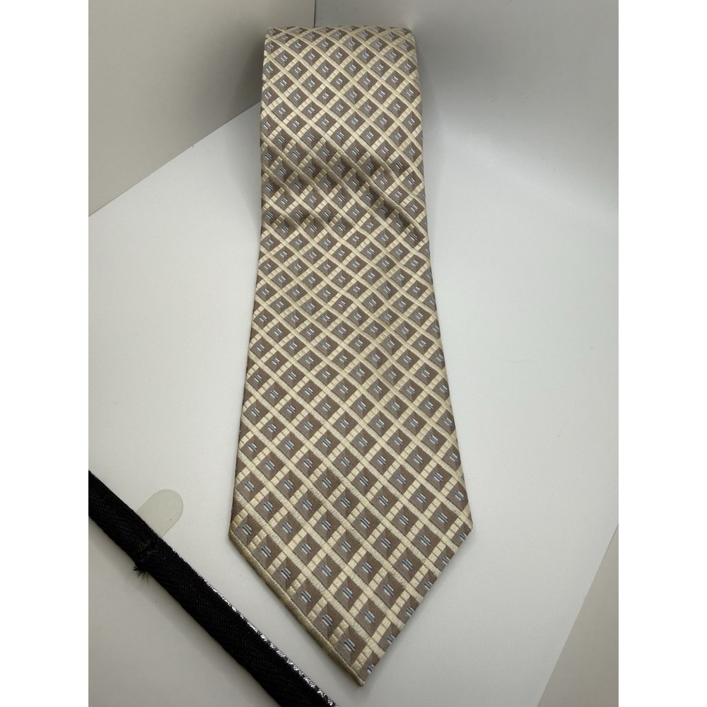 JZ Richards Nordstrom Silk Tie USA Geometric Tan Blue Neat Classic 60" x 3.75"